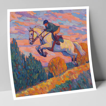 Airborne at Dusk show jumping horse art print