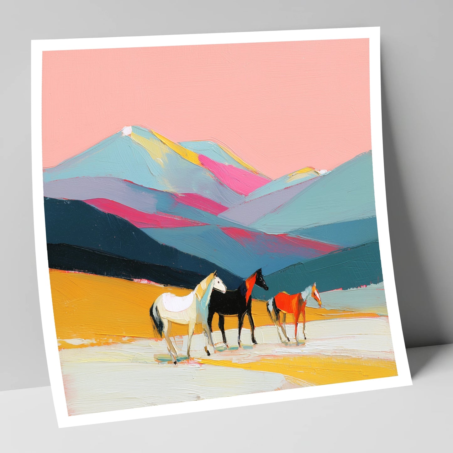 Vibrant Mountain Herd horse landscape art print