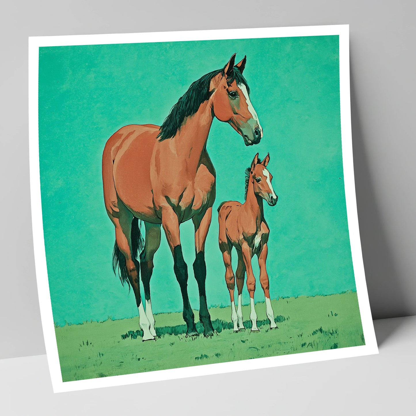 Striking Bay Bloodlines mare & foal art print