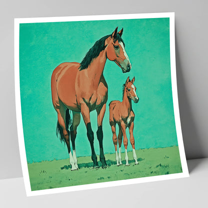 Striking Bay Bloodlines mare & foal art print