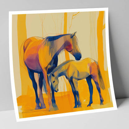 Saffron Mare and Foal horse landscape art print