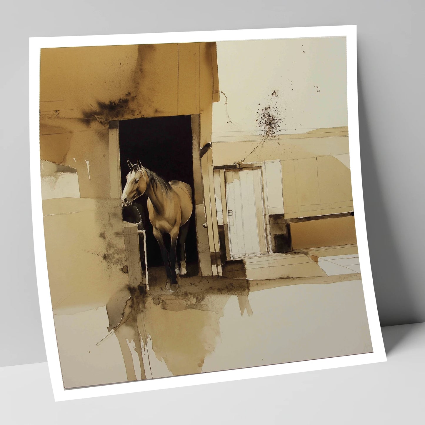 Sepia Stable Threshold horse stable art print
