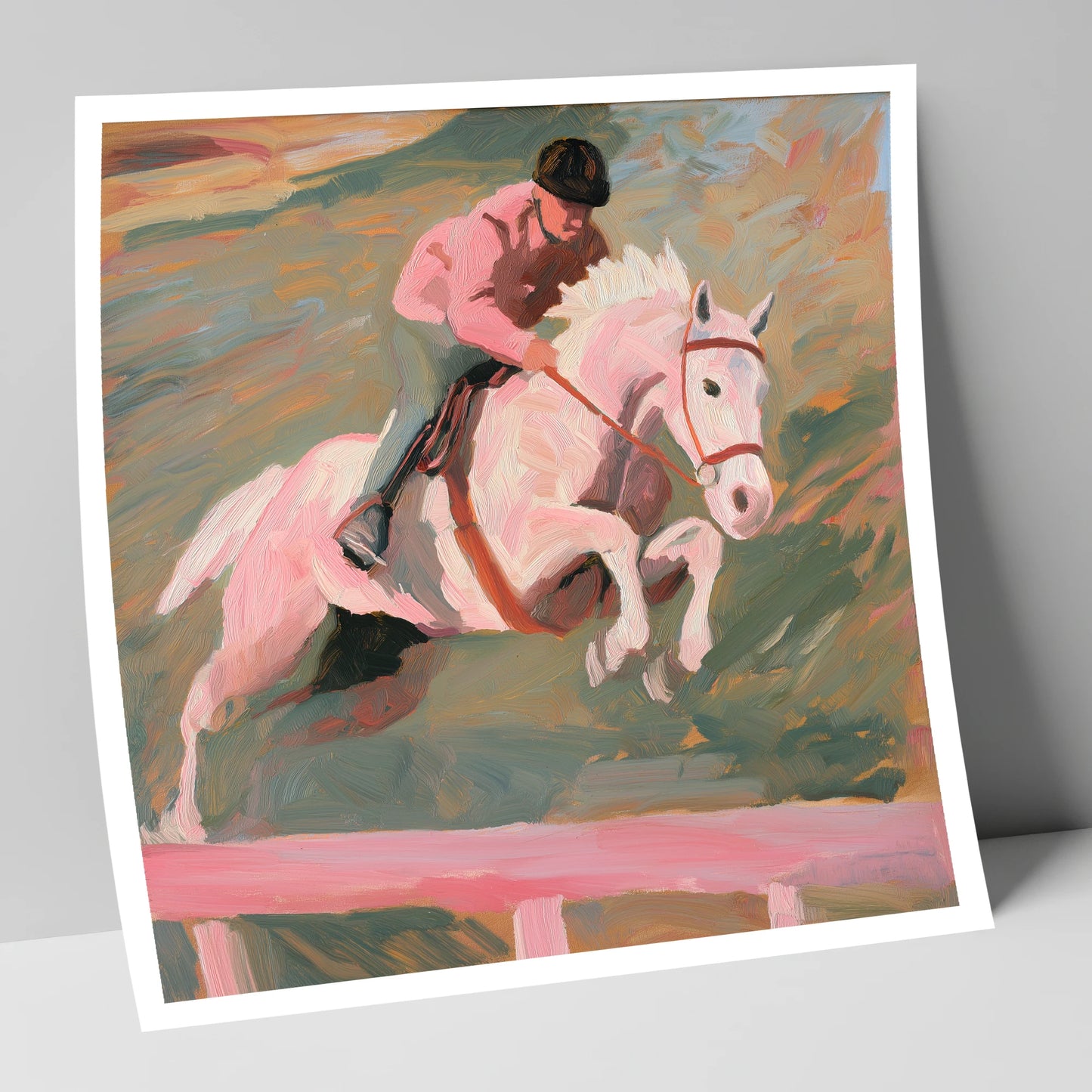 Airborne in Pastel show jumping horse art print