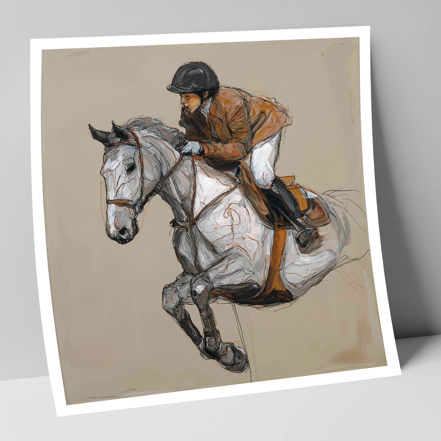 Flight of the Grey show jumping horse art print