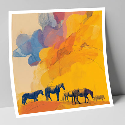 Golden Horizon Herd horse landscape art print