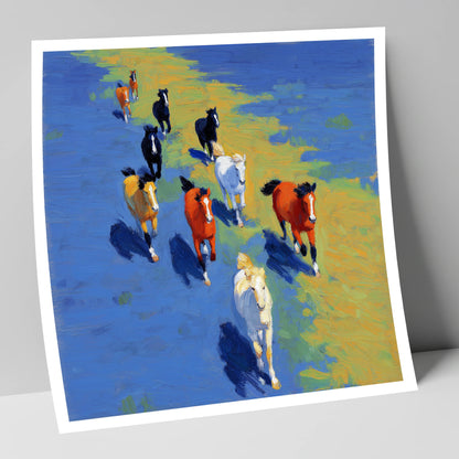 Sunlit Azure Gallop wild horses art print