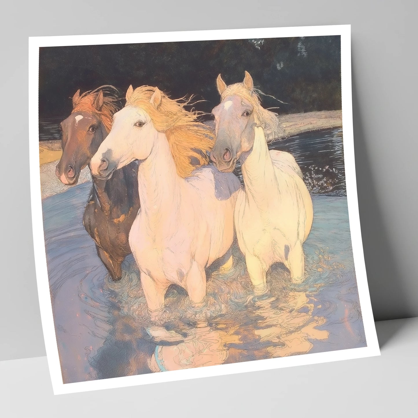 Three in the Shallows wild horses art print