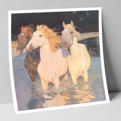 Three in the Shallows wild horses art print