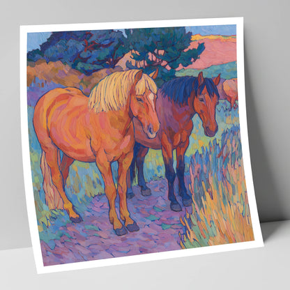 Sunset Pasture Companions horse landscape art print