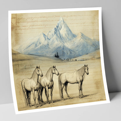 Alpine Journal Sketch horse landscape art print