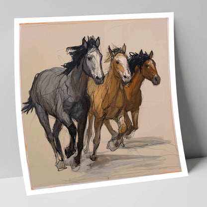 Spirited Trio wild horses art print