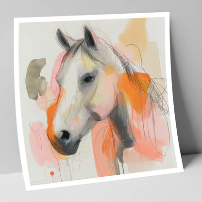 Vibrant Sunset Grey horse portrait art print