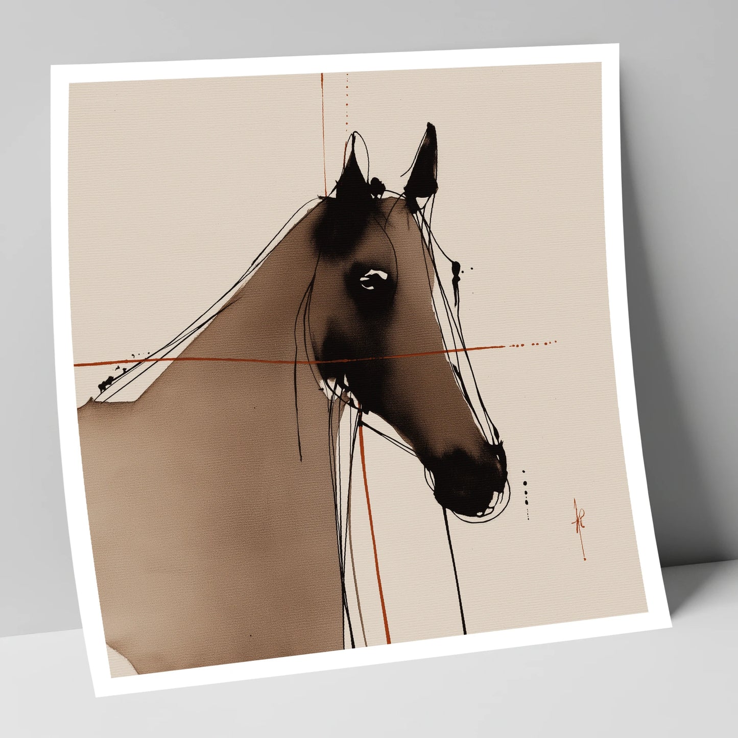 Sepia Equine Silhouette horse portrait art print