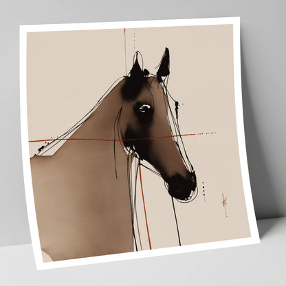 Sepia Equine Silhouette horse portrait art print