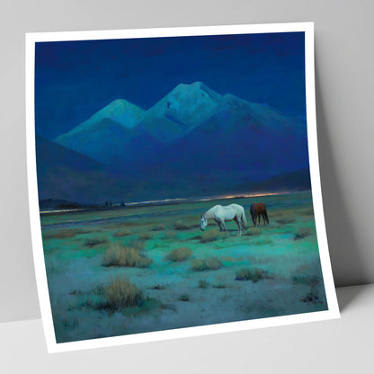 Indigo Night Pasture horse landscape art print