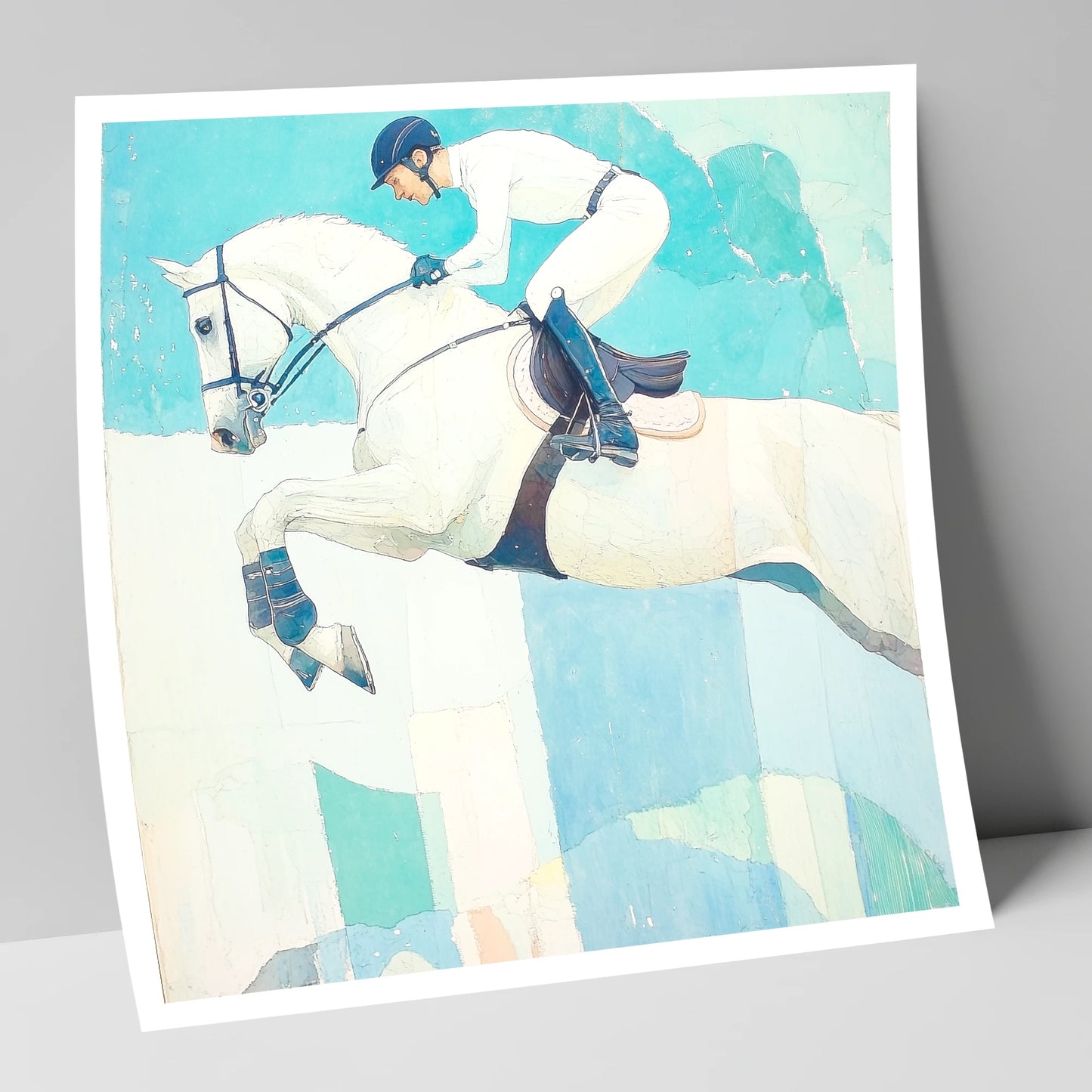 Teal Ascent show jumping horse art print