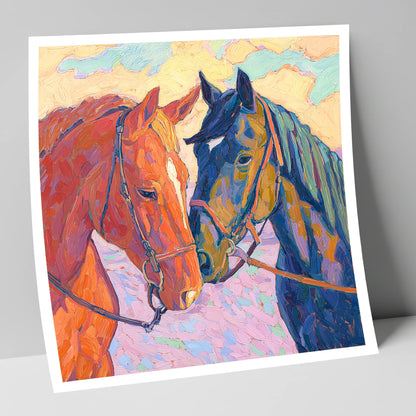 Vibrant Equine Bond horse portrait art print