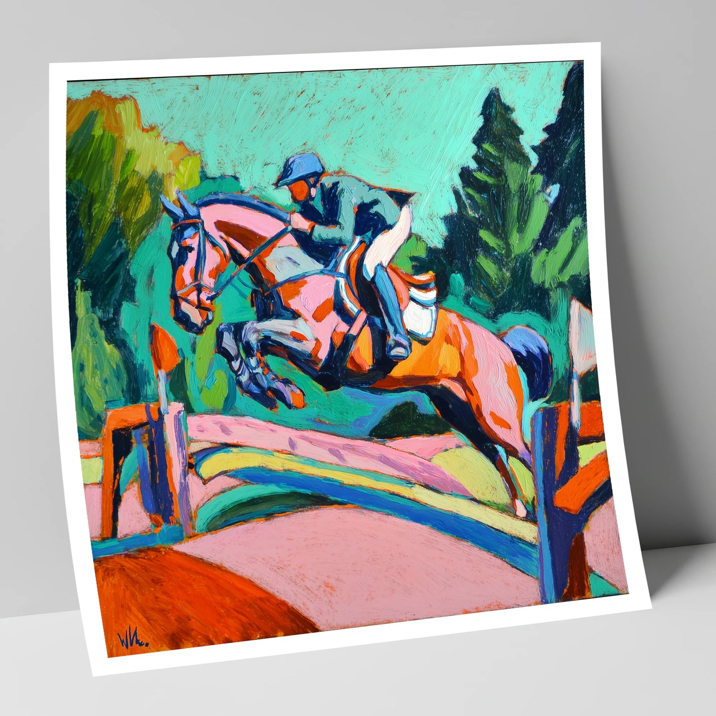 Technicolour Flight show jumping horse art print