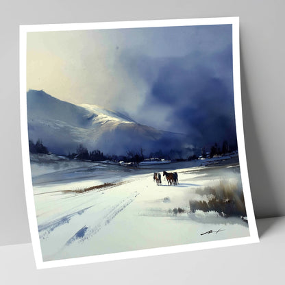 Indigo Winter Valley horse landscape art print
