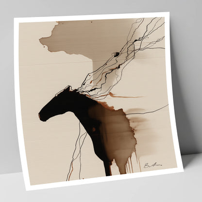 Fluid Sepia Silhouette horse portrait art print
