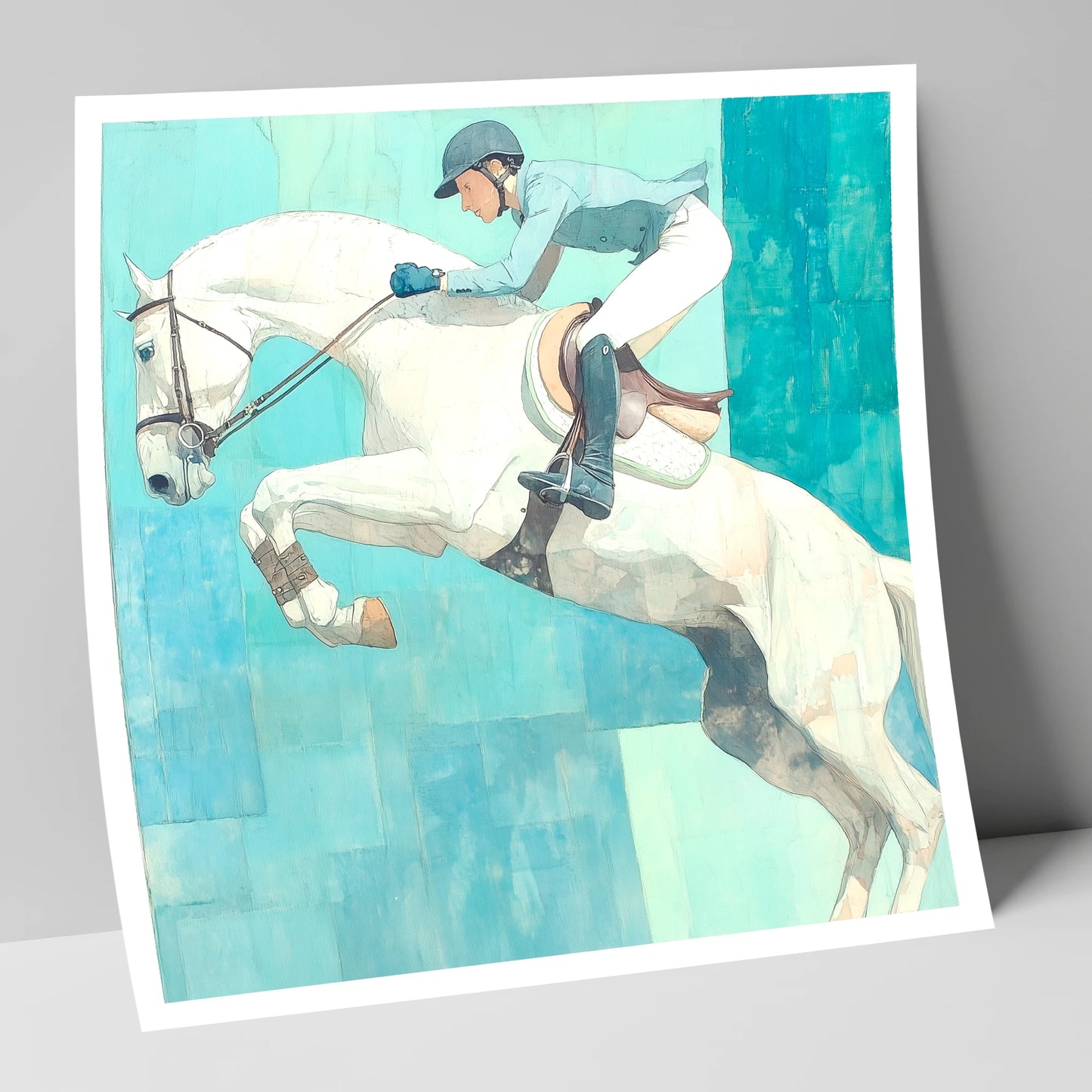Airborne in Aquamarine show jumping horse art print