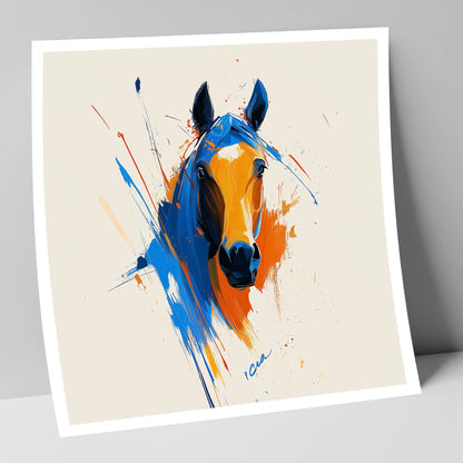 Indigo and Fire horse portrait art print