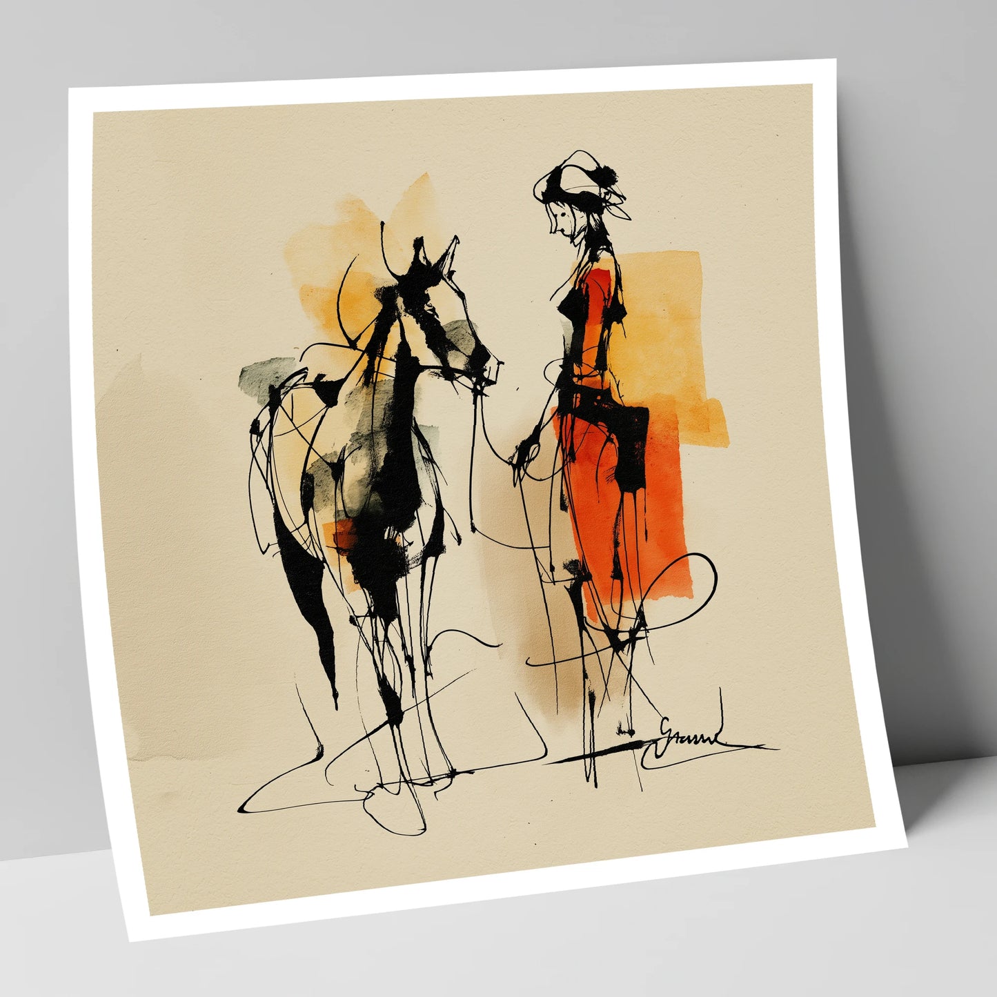 Tethered in Amber horse & rider art print