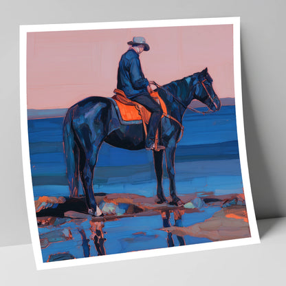 Indigo Shoreline Rider beach horse art print