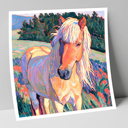 Vibrant Palomino Pony In Meadow horse breed art print