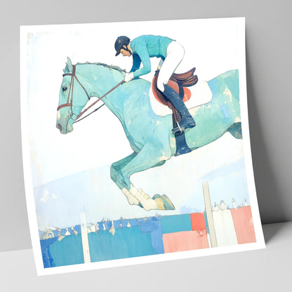 Aquamarine Ascent show jumping horse art print