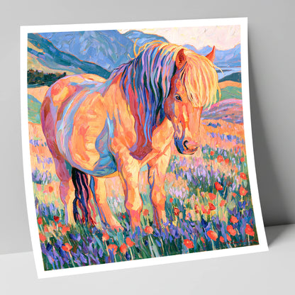 Colourful Horse in Wildflower Meadow horse breed art print