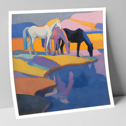 Colours of the Waterhole wild horses art print