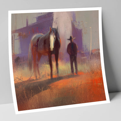 Sundown on the Trail western horse art print
