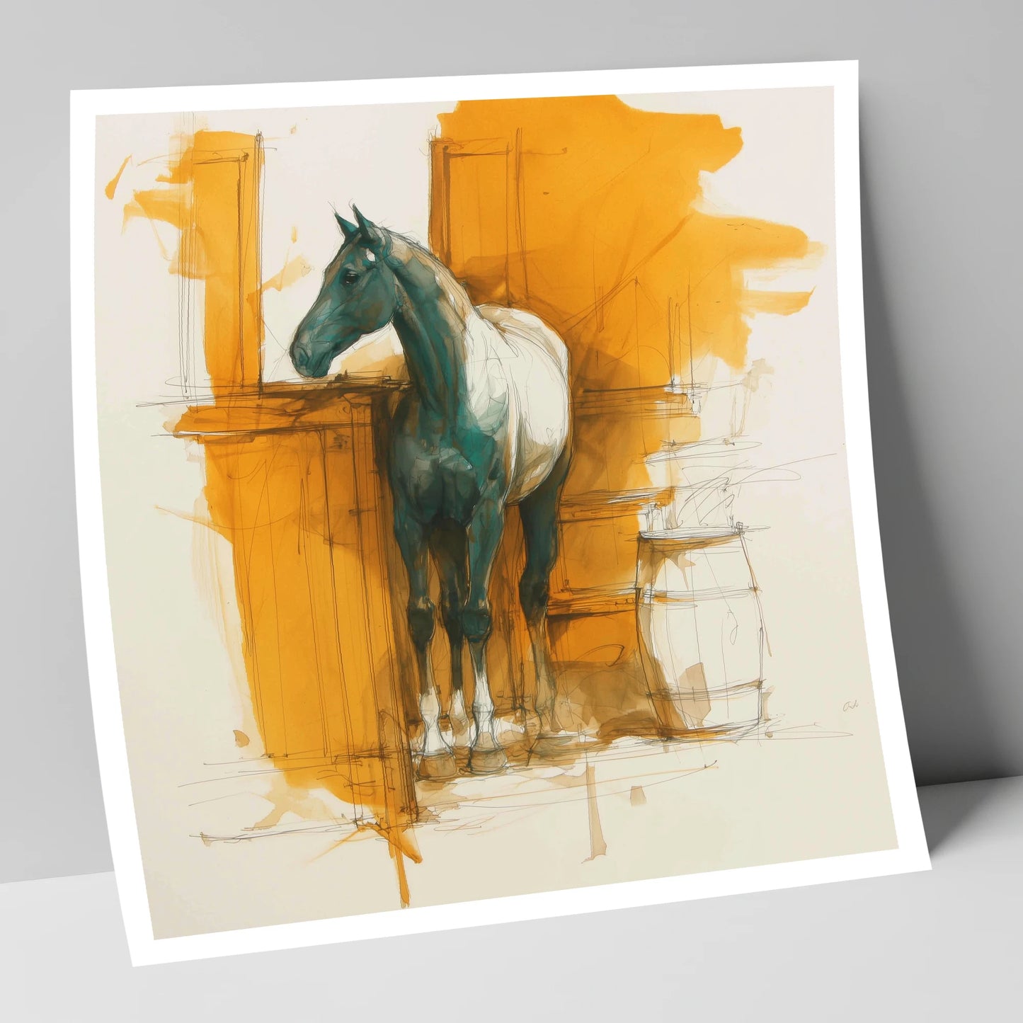 Amber Yard Silhouette horse stable art print