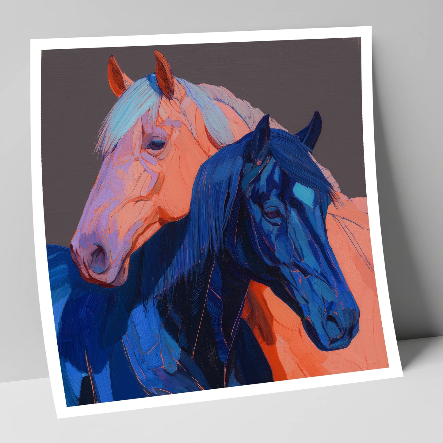 Indigo And Peach Companions horse landscape art print