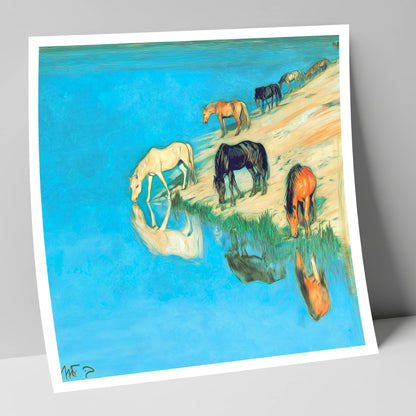 Azure Bank Reflections wild horses art print