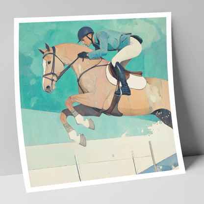 Aquamarine Flight show jumping horse art print