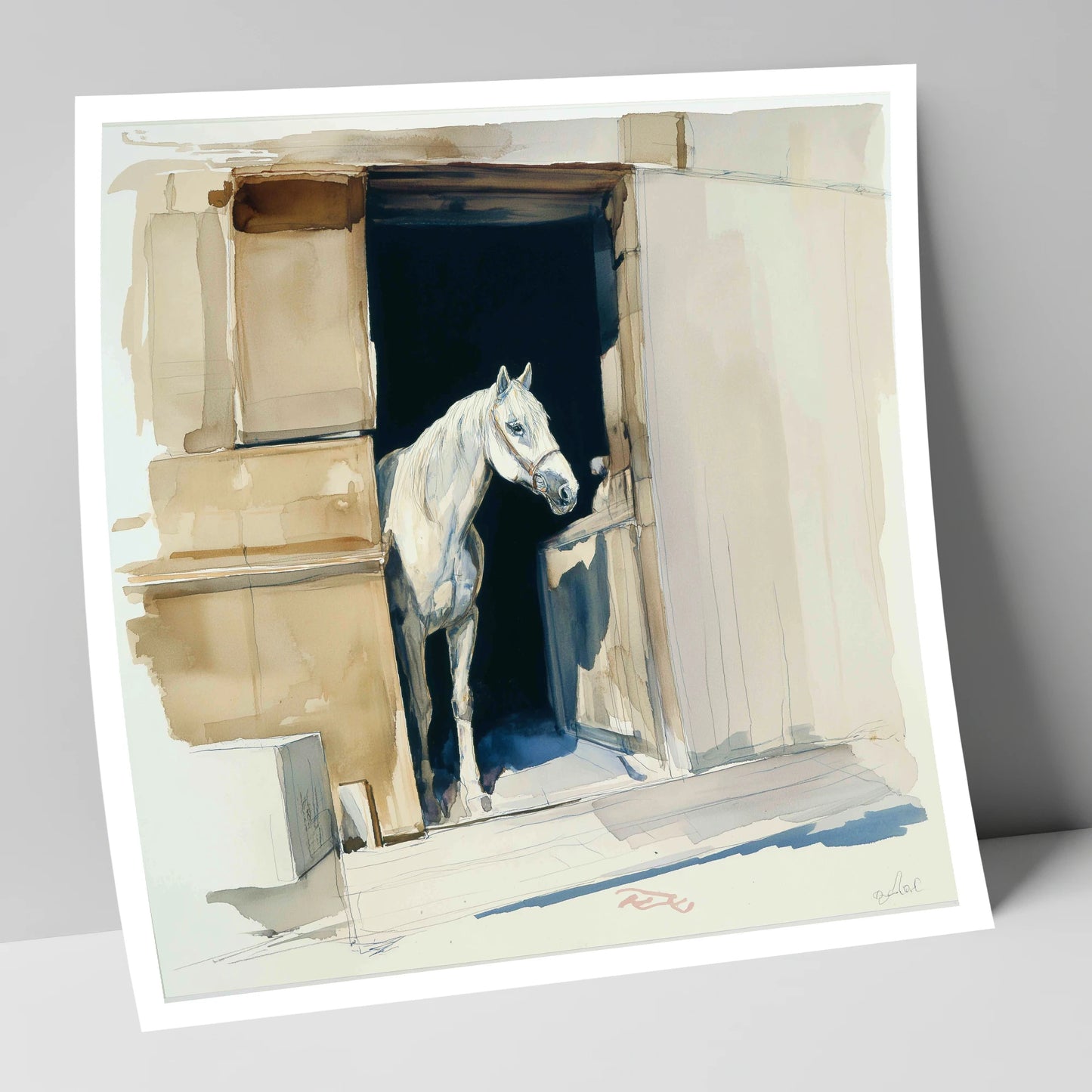 The Quiet Grey horse stable art print