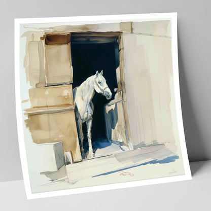 The Quiet Grey horse stable art print