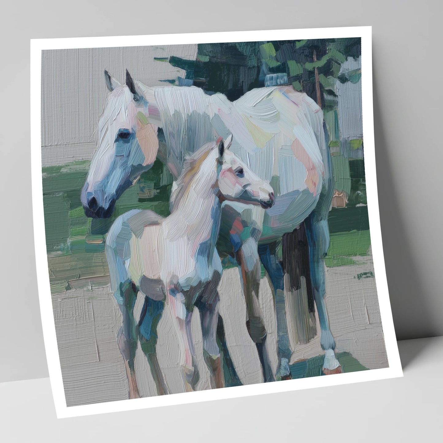 Textured Pastel Bond mare & foal art print