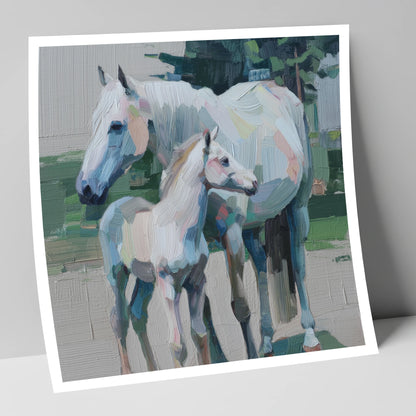 Textured Pastel Bond mare & foal art print
