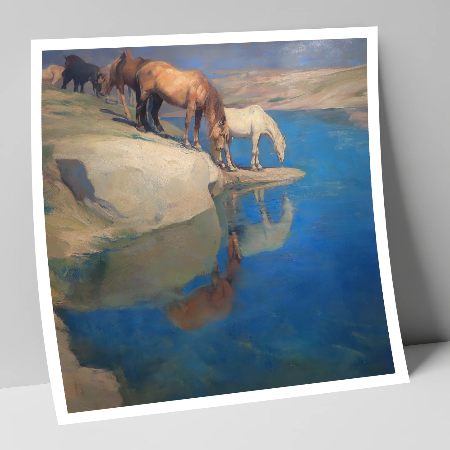 The Azure Watering Hole wild horses art print