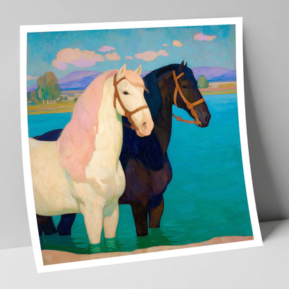 Cooling in the Shallows horse landscape art print