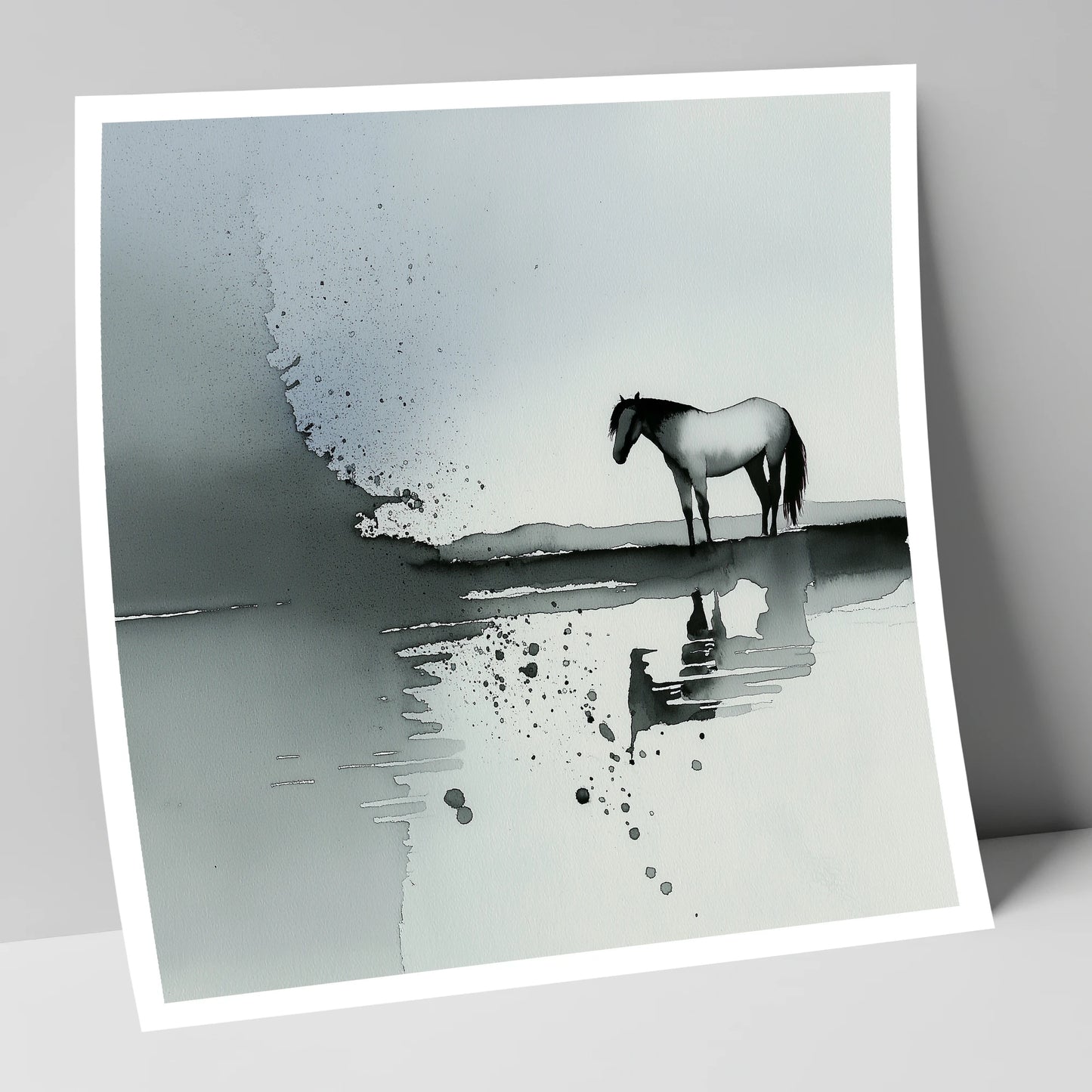 Stillness in Grey horse landscape art print