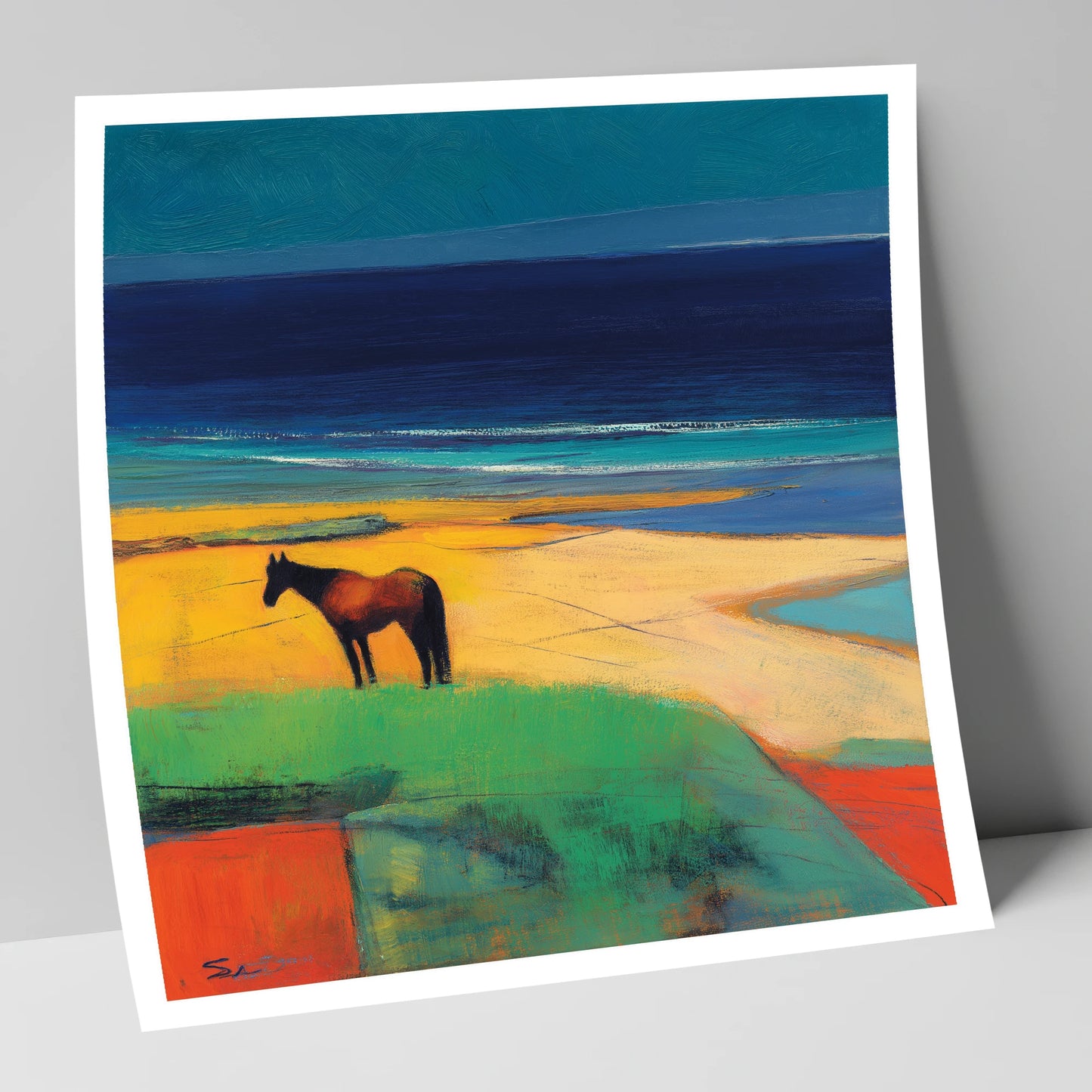 Vibrant Coastal Solitude horse landscape art print