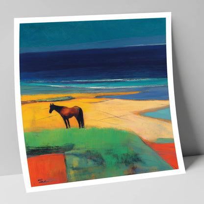 Vibrant Coastal Solitude horse landscape art print