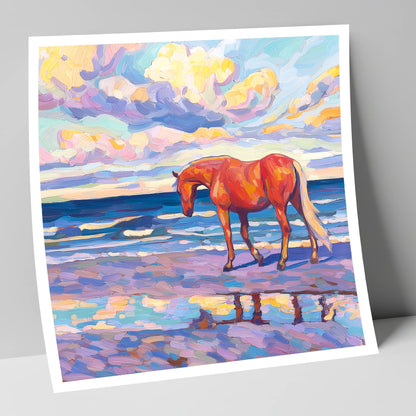 Vivid Coastal Solitude horse landscape art print