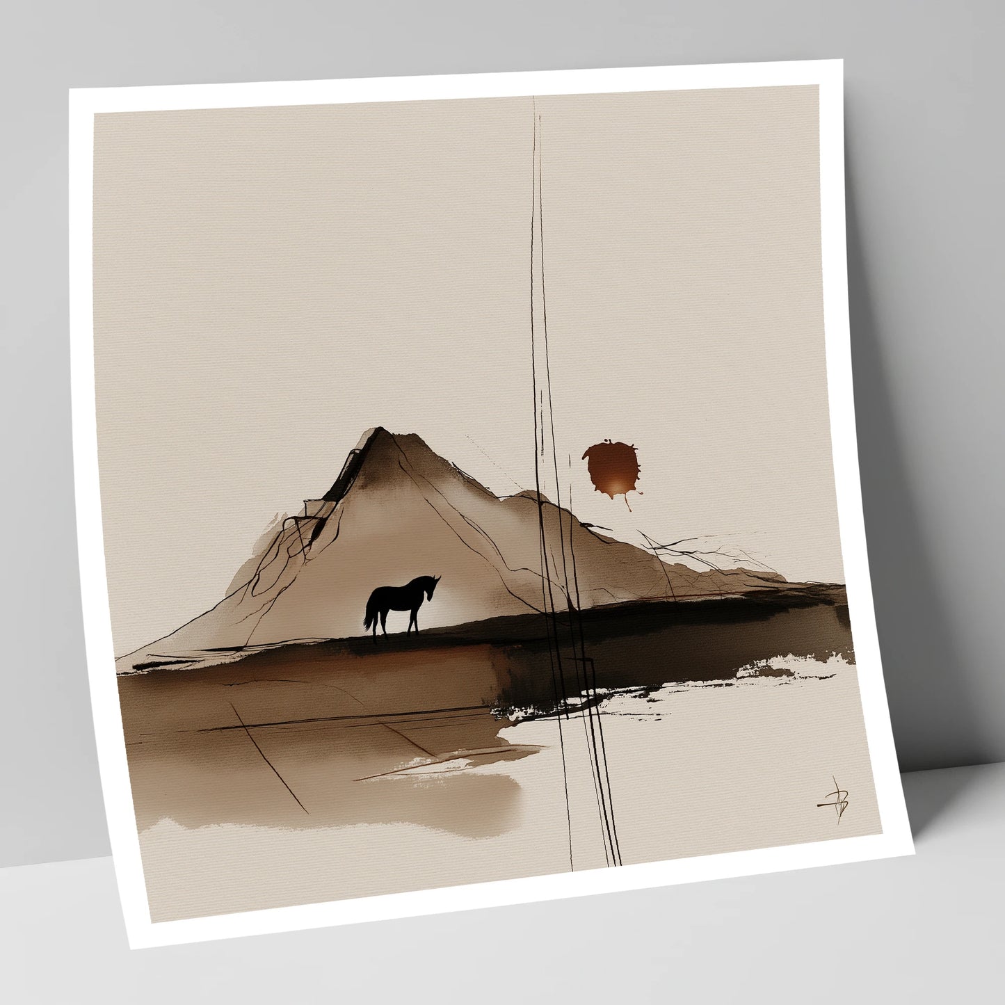 Quiet Mountain Silhouette horse landscape art print