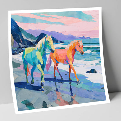 Vivid Coastal Companions horse landscape art print