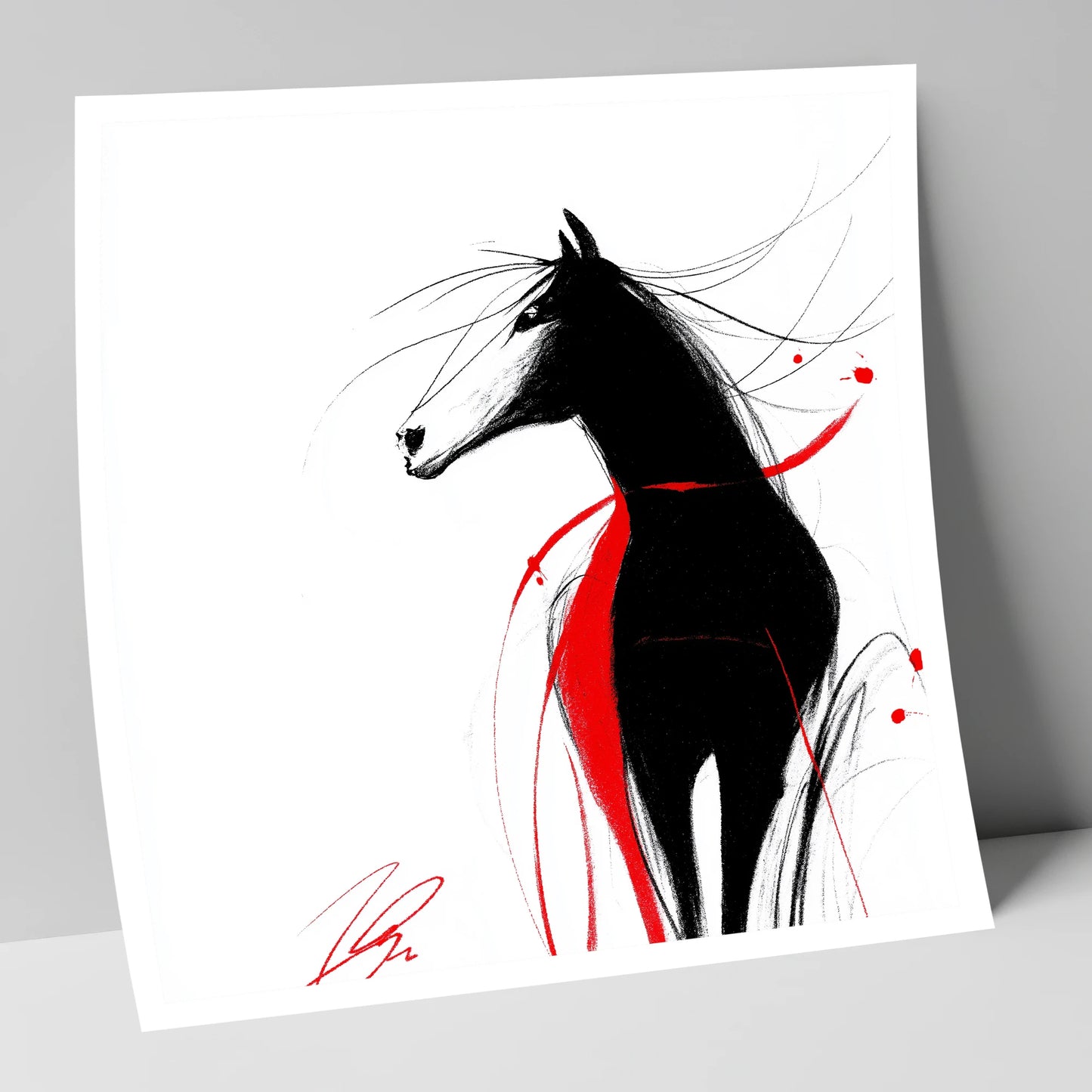 Spirited Silhouette in Red horse portrait art print